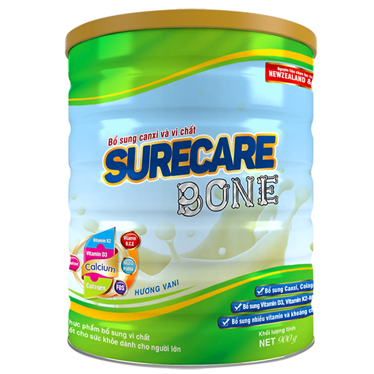 Sữa bột canxi Surecare Bone cải thiện bồi bổ xương khớp bổ sung Collagen và vitamin K2 và các vitamin khoán chất, dành cho người từ 18 tuổi trở lên bổ sung canxi phòng ngừa loãng xương (900g)