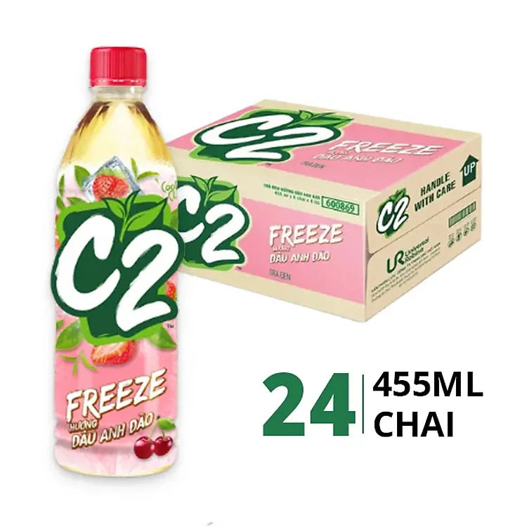Thùng 24 chai Trà C2 Freeze 455ml x 24 đủ vị - Chanh Tuyết Bạc Hà