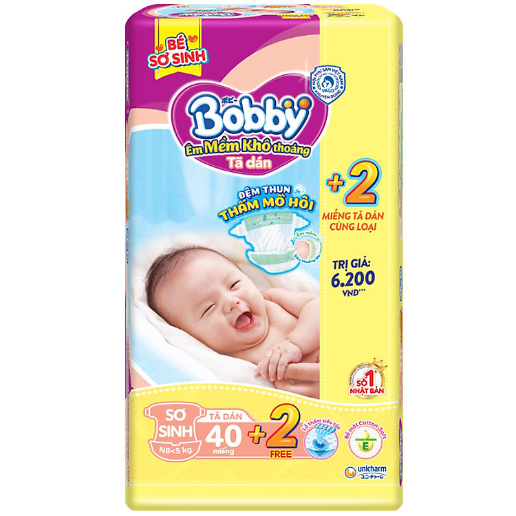 Tã dán sơ sinh êm mềm khô thoáng Bobby