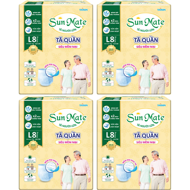 Combo 4 Tã Quần Người Lớn SunMate Siêu Mềm Mại size M9, L8