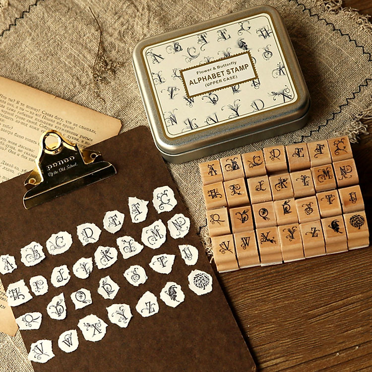 Bộ 28 con dấu gỗ Chữ cái Alphabet cách điệu