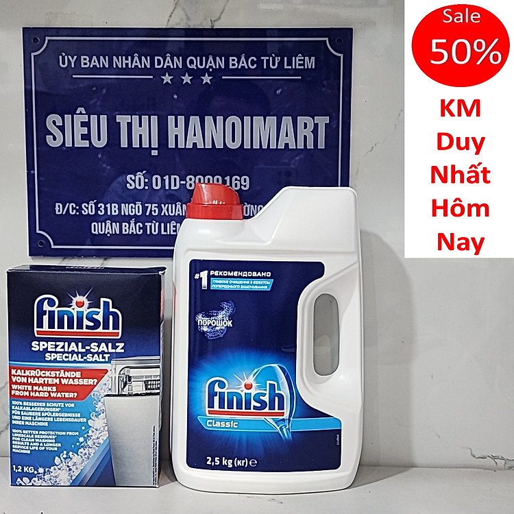 Combo Bột rửa bát Finish 2.5kg + Muối Finish 1.2kg ( NK EU )