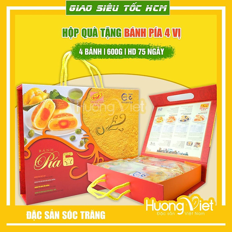 Đặc Sản Sóc Trăng - Hộp Quà Bánh Pía 6 Sao 4 Vị Tân Huê Viên, Bánh Pía Sóc Trăng Chính Hãng, Hộp Quà Tết 2022