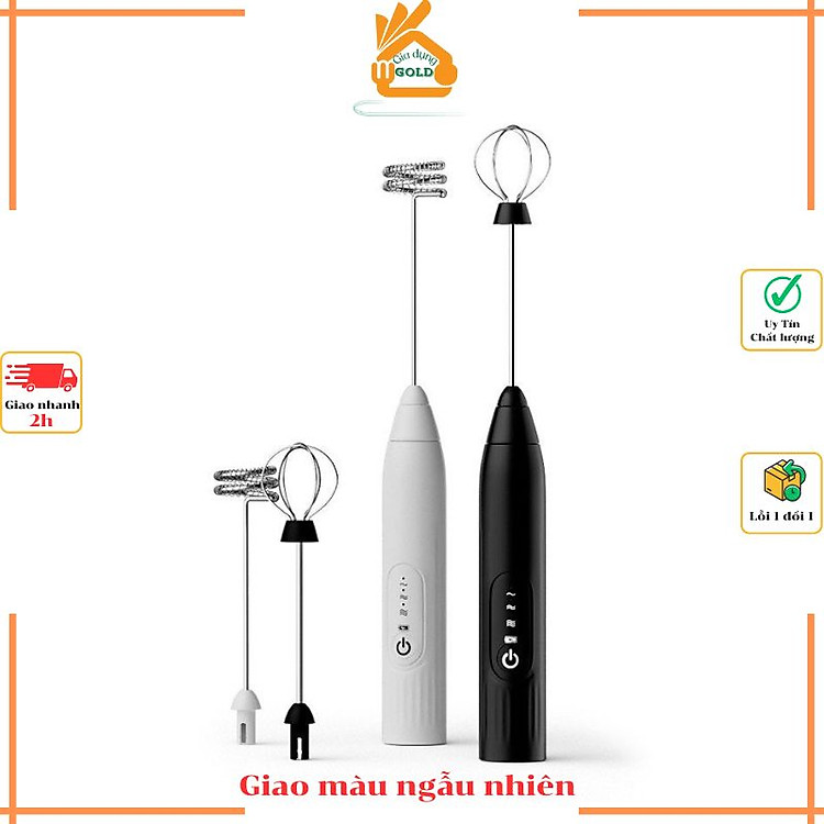 Máy đánh trứng, tạo bọt mini cầm tay 3 tốc độ dùng pin sạc - hàng chính hãng