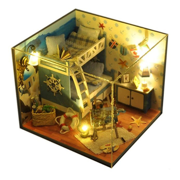 Mô hình nhà búp bê gỗ I-DIY - Phòng ngủ phong cách đảo Santorini