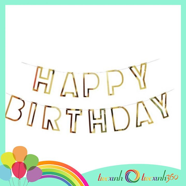 Dây chữ Happy Birthday kiểu nét rỗng – Vàng