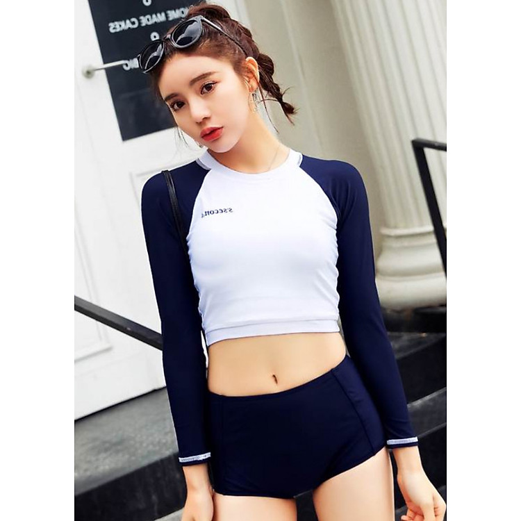 Đồ Bơi Tay Dài Hai Mảnh Xanh Trắng MAY_MFAT062