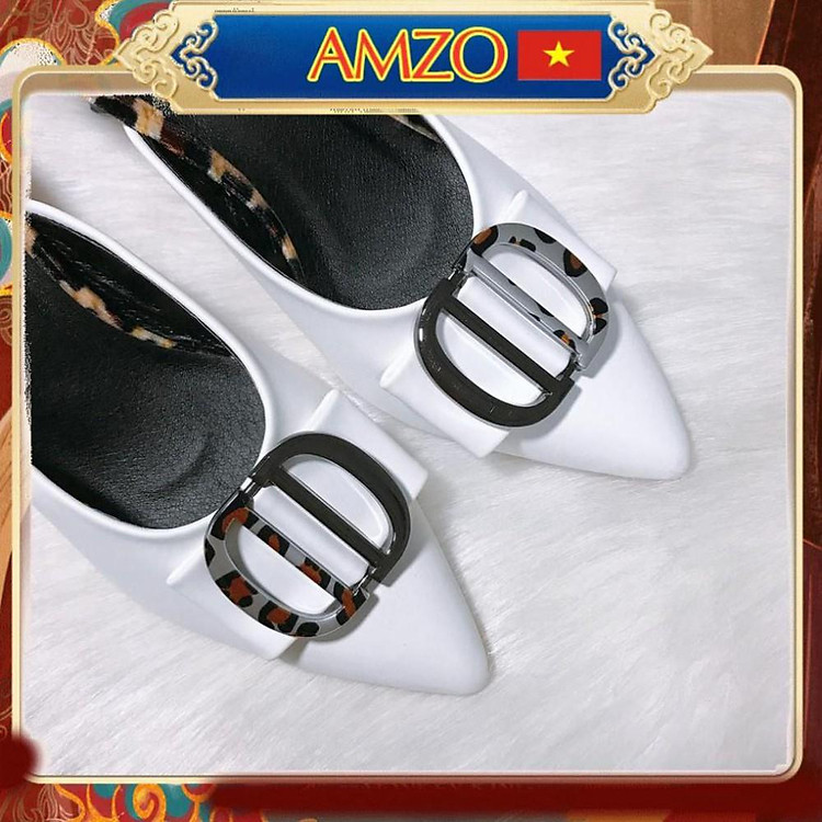 freeship Giày sục nữ cao gót 7 cm da mềm, giày sục nữ có 3 màu đen kem và trắng