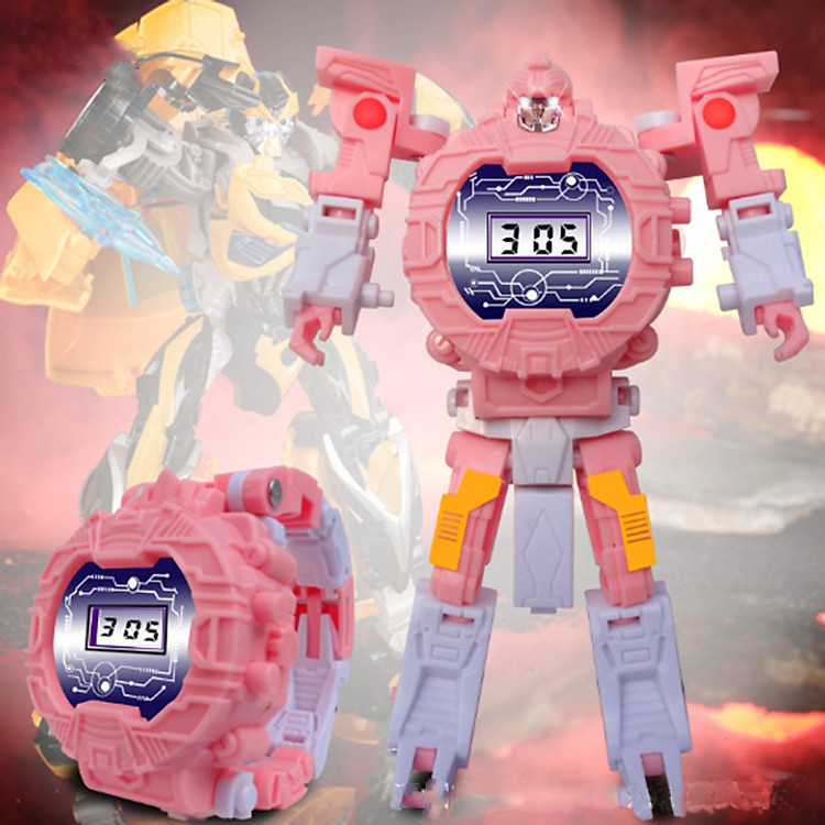 Đồng hồ biến hình robot siêu nhân cho bé gái 5552 màu hồng