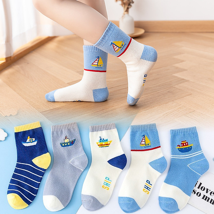 Set 5 đôi tất len cao cổ cho bé trai và bé gái nhiều màu sắc size từ 1 đến 13 tuổi