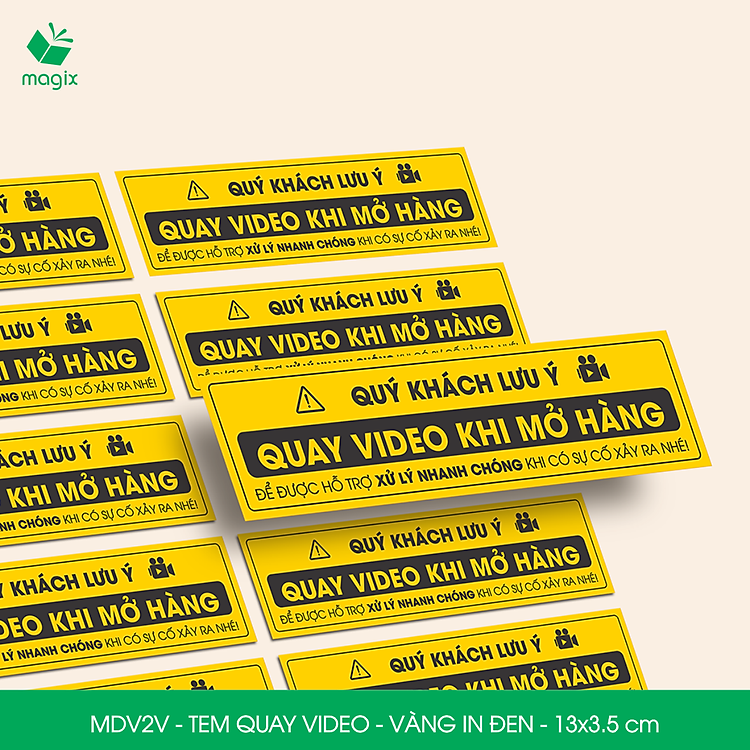 Tem chú ý quay video (100 cái) - 13x3,5 cm - Vàng in đen - Ảnh 3