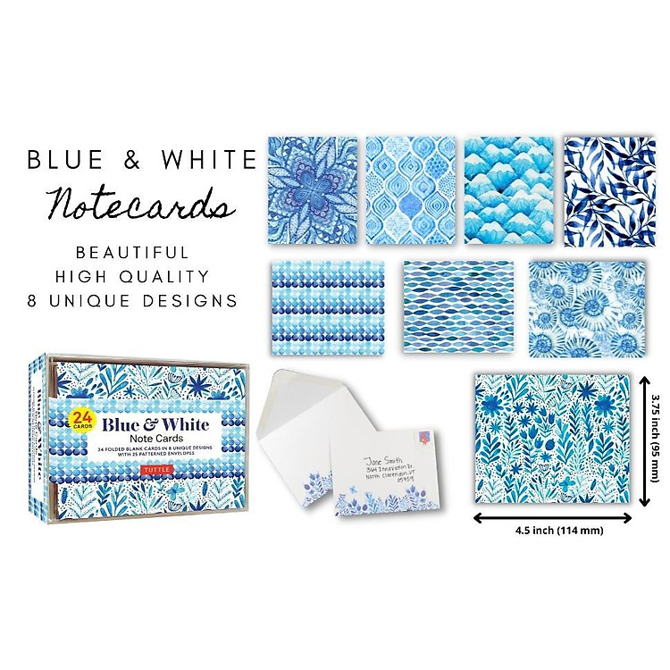 Blue & White Note Cards, 24 Blank Cards: 8 Unique Designs With 25 Patterned Envelopes - Ảnh 2