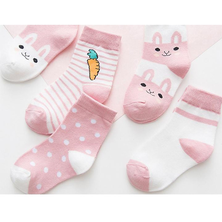Combo 5 Đôi Tất Vớ Cho Bé Hình Cà Rốt Siêu Dễ Thương Chất Liệu Cotton Cao Cấp Chông Trơn Trượt Thấm Hút Mồ Hôi Hiệu Qủa-Hồng