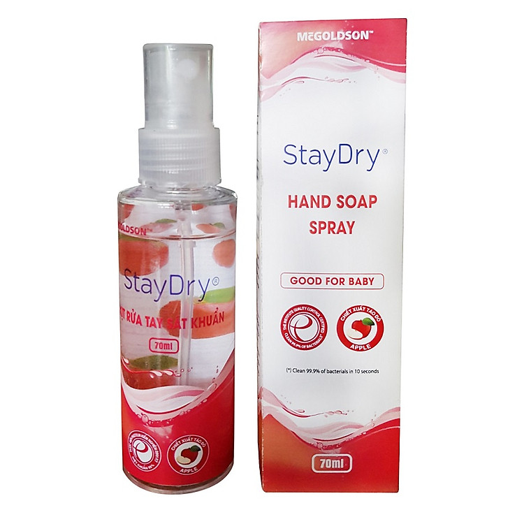 Xịt rửa tay sát khuẩn StayDry 70ml ( Hương Táo )