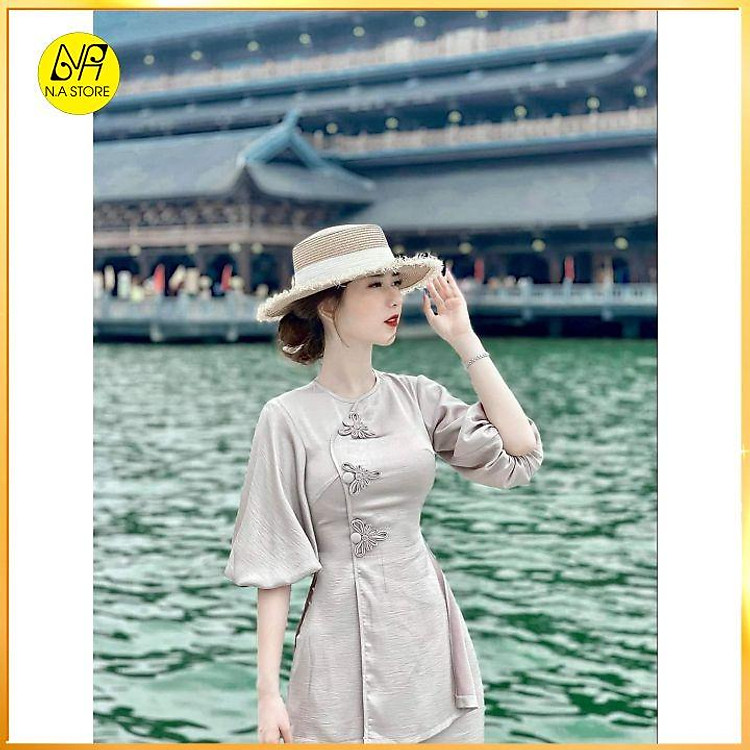 Đồ Lam Đi Chùa Nữ - Bộ Đi Lễ Chùa Đẹp Cao Cấp Trang Nhã Vải Tuyết Nhung Nút Tàu Tay Phồng - AL027