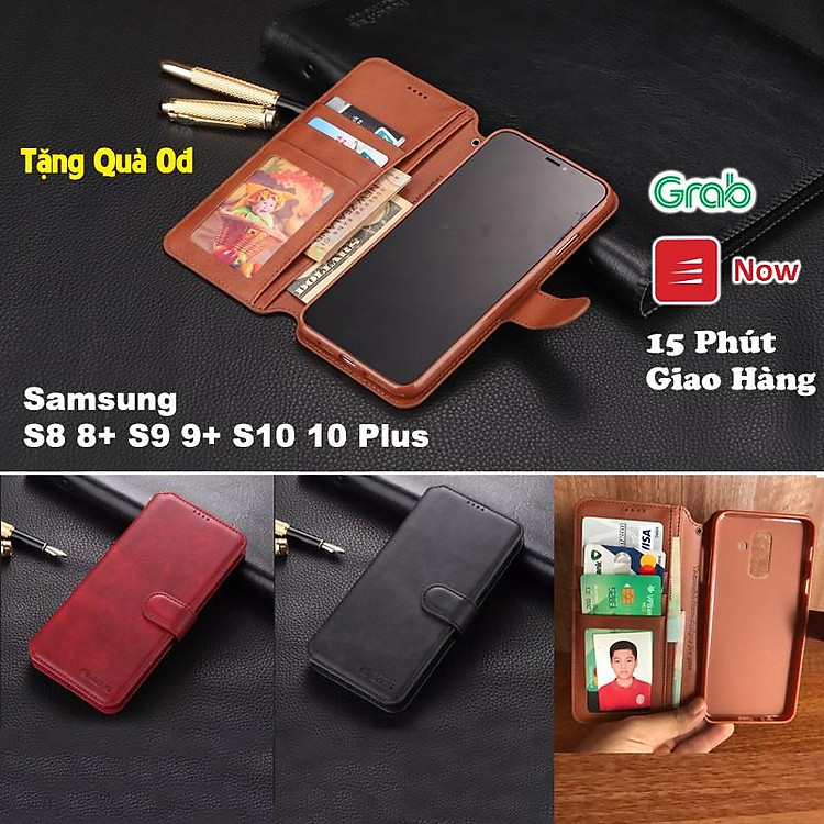 Bao da ốp lưng dành cho samsung S8 S9 S10 + plus S11 S10 lite S20 S20+ kèm ví gập nắp da thật mềm mịn - azns