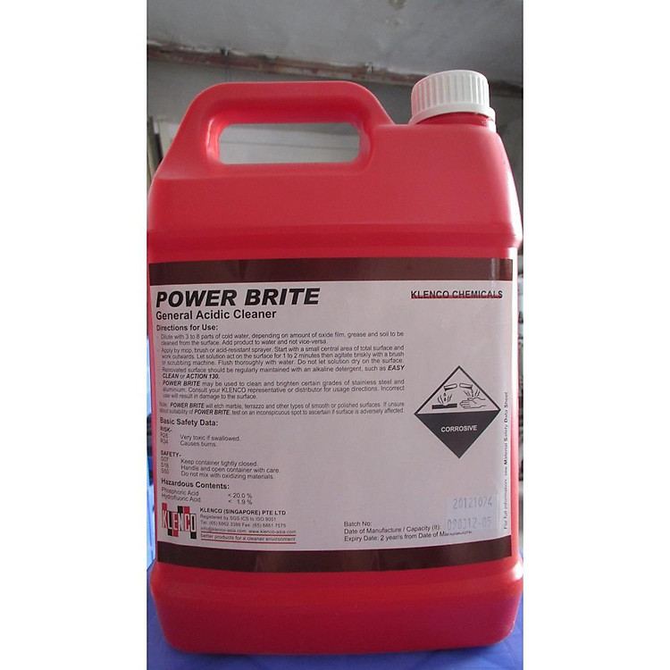 Hóa chất tẩy cặn canxi, gỉ sét trên sàn Power Brite 5L chính hãng Klenco Singapore