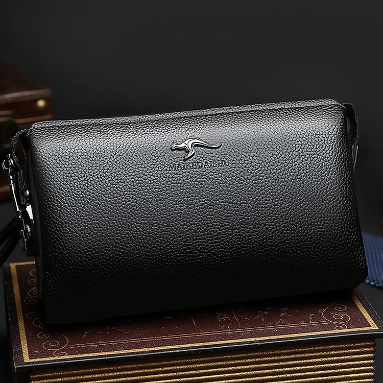 Ví Da Nam Cầm Tay - Bóp Da Nam Cầm Tay Thời Trang Cao Cấp, Da Mền Có Khóa Số Thông Minh - KAW21 - Đen