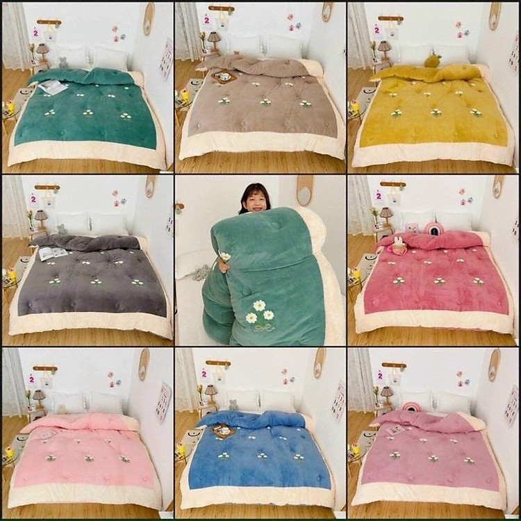 CHĂN LÔNG THỎ ĐẠI HÀN THÊU HOA CÚCSIÊU ẤM