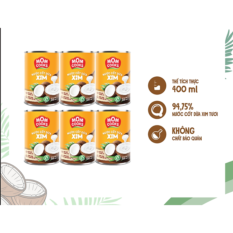 Combo 6 lon Nước cốt dừa Mom Cooks 400ml/lon