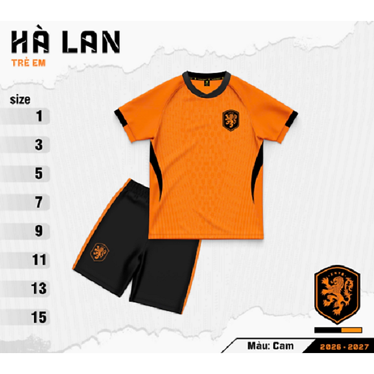 Bộ Quần Áo Bóng Đá TRẻ Em - Hà Lan ( Vải Thun )