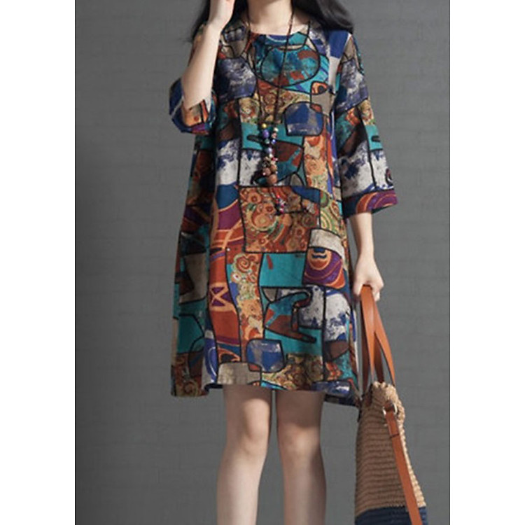 Đầm suông tay lỡ họa tiết mua thu 2019
