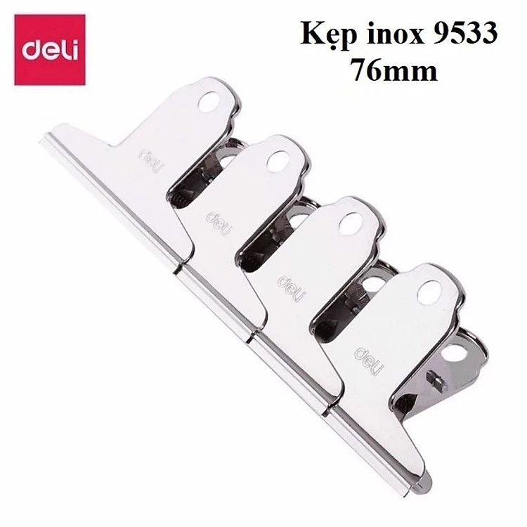 Set kẹp inox Deli 9531 / 9532 / 9533 - Kẹp giấy tài liệu inox cỡ to 76mm / 102mm / 145mm