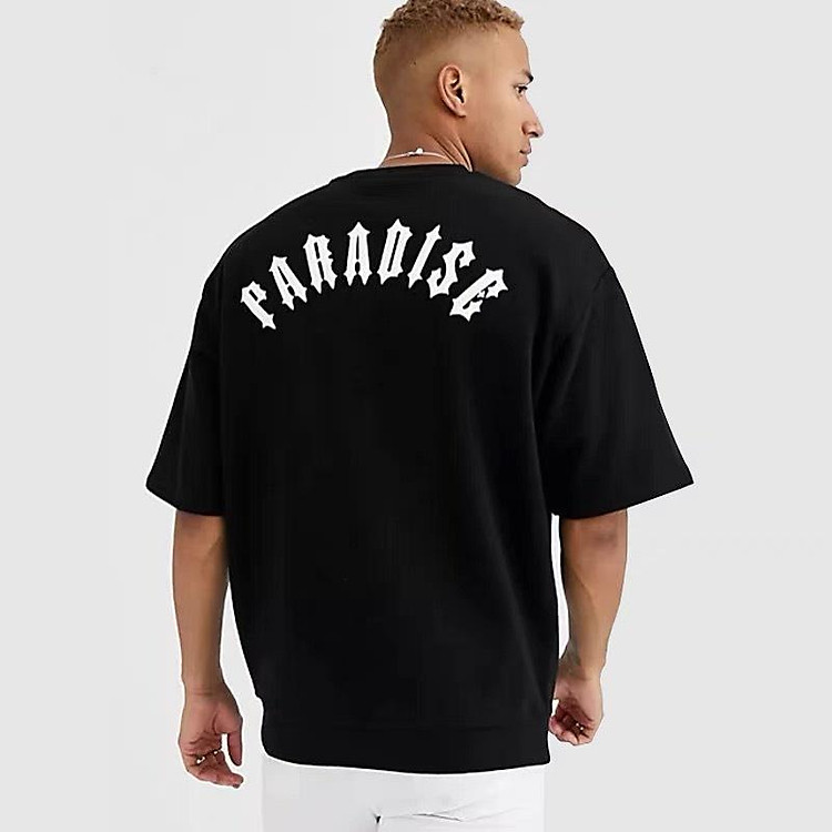 Áo thun nam unisex tay lỡ form rộng in chữ PARADISE vải cotton màu đen và trắng TOP Trending giá sỉ unisex