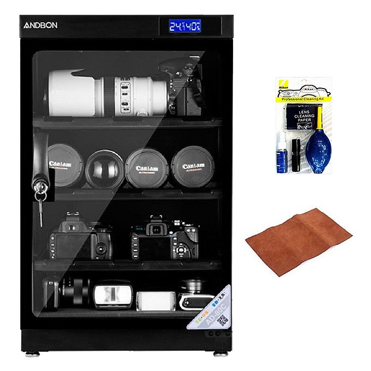 Combo Tủ Chống Ẩm Andbon AD-80C (80 Lít) + Bộ Vệ Sinh Máy Ảnh 8 In 1 - Tặng Da Cừu Lau Len (Da Thật) - Hàng Nhập Khẩu