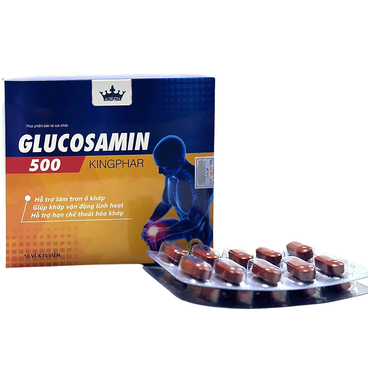 Viên uống bổ khớp Glucosamin 500 Kingphar, hộp 100v, hỗ trợ các vấn đề về xương khớp