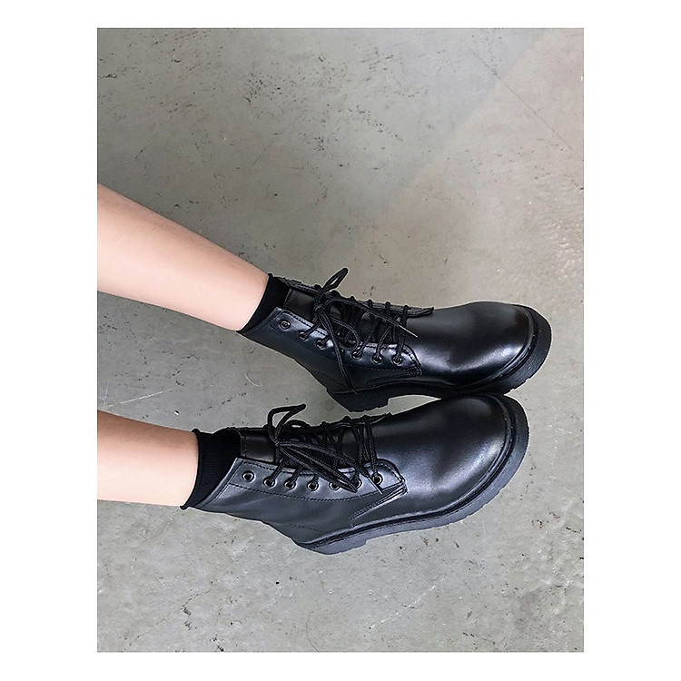 Giày Boots Da Cổ Cao Đen Unisex Siêu Chất