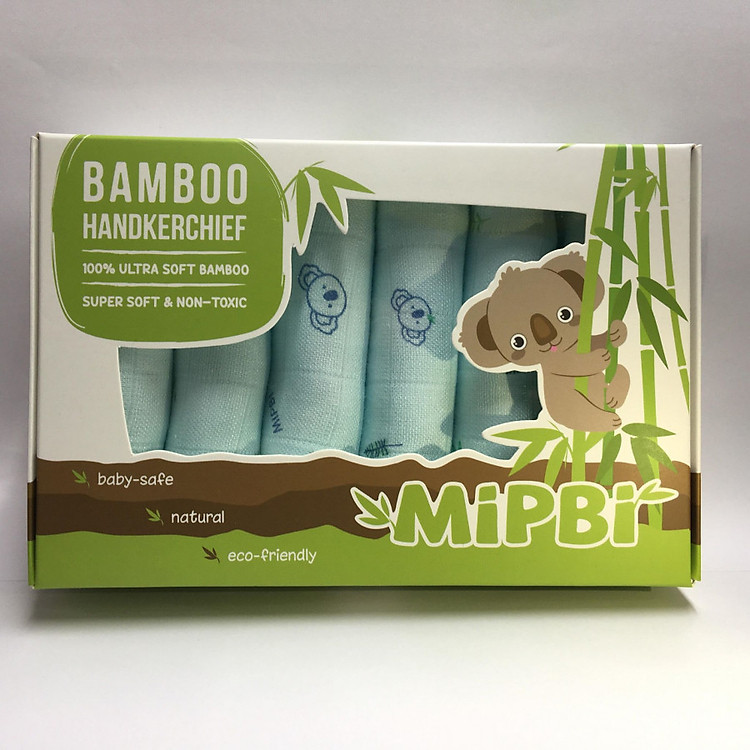 Hộp 6 khăn mặt sợi tre Mipbi cao cấp 100% sợi tre 3 lớp siêu mềm