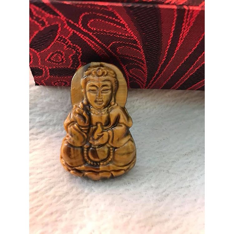 MẶT DÂY CHUYỀN PHẬT QUAN ÂM ĐÁ MẮT HỔ TỰ NHIÊN VÀNG NÂU Size Cao 45mm x Ngang 29,5mm x Sâu 7,5mm HỢP MỆNH KIM THỔ THỦY