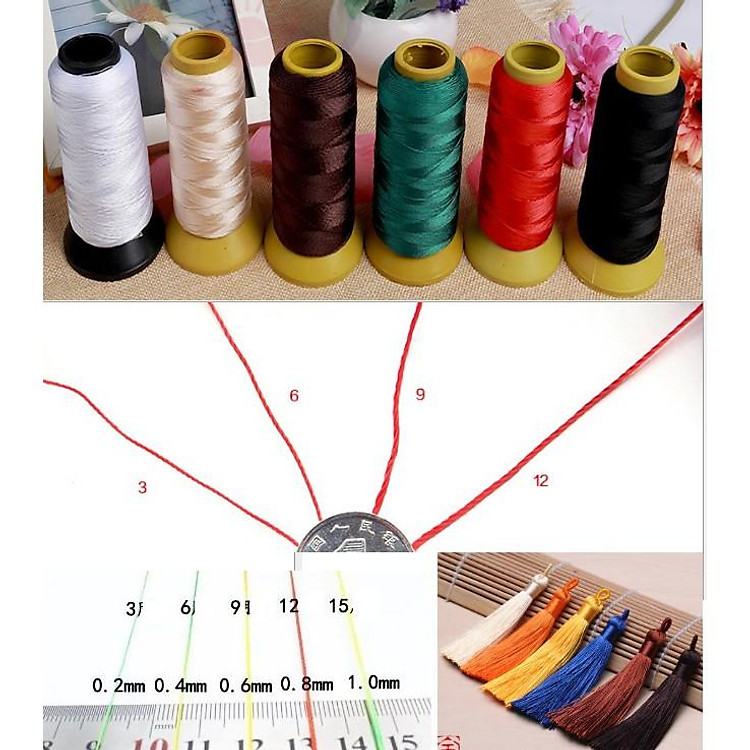 Chỉ dù nilon nhiều màu làm tua rua chỉ may giày dép, túi xách handmade