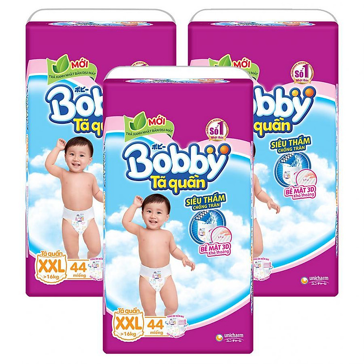 Combo 3 Gói Tã Quần Bobby Gói Siêu Lớn XXL44 (44 Miếng)