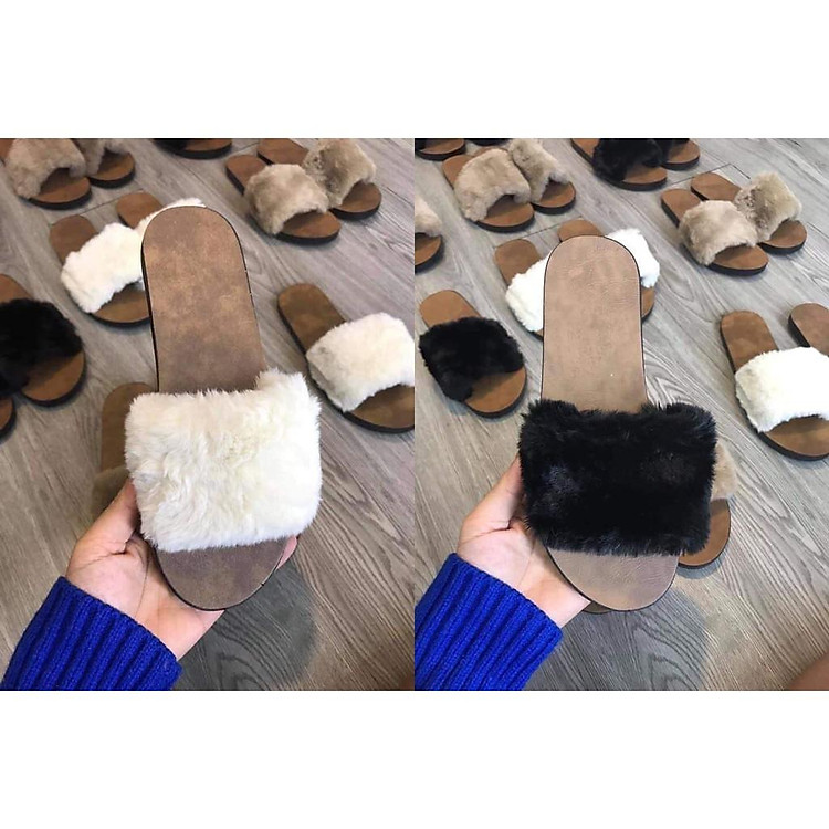 Dép lông quai ngang dép bông đi trong nhà thời trang đế cao su đi chơi fom nhỏ nên mua tăng 1 size 2F02