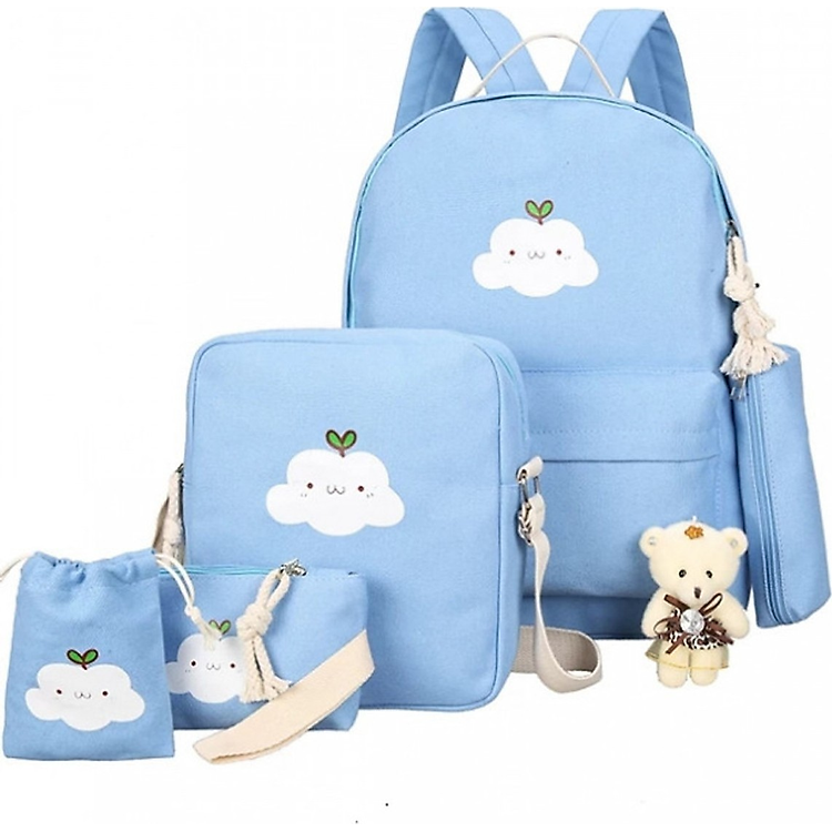 Bộ 5 Ba Lô Nữ Thời Trang balo laptop Smile Cloudy (xanh trời)