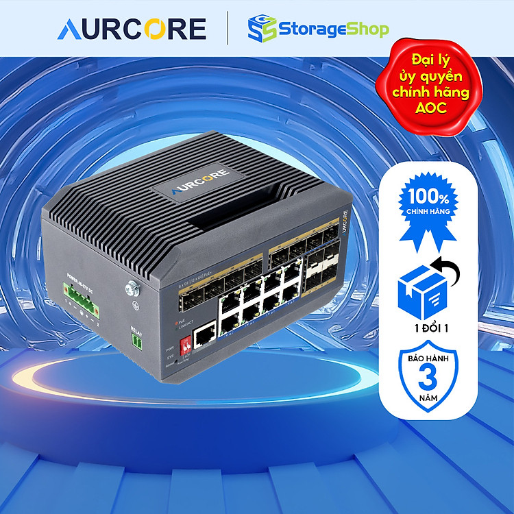 Thiết bị mạng - Bộ chuyển mạch (cầu nối) hiệu Aurcore, PoE/PoE+, 8 cổng GE, 12 cổng Gigabit SFP HÀNG CHÍNH HÃNG