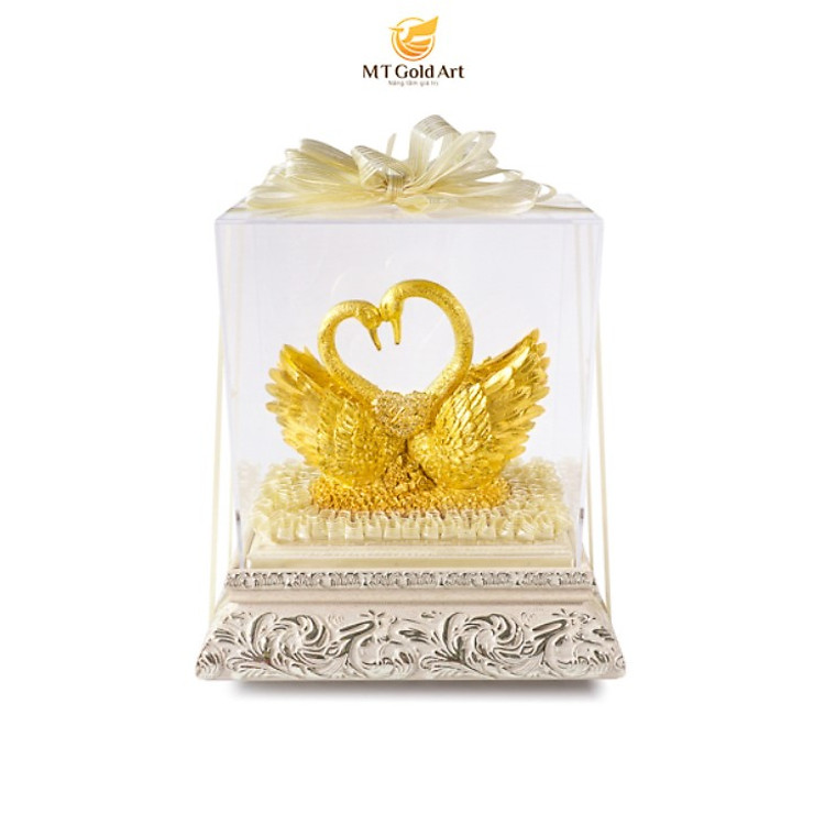 Tượng đôi chim thiên nga dát vàng(19x29x35cm)- Hàng chính hãng, trang trí nhà cửa, phòng làm việc, quà tặng sếp, đối tác, khách hàng, tân gia, khai trương
