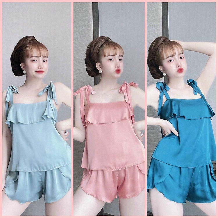 Sét Đồ ngủ nữ áo yếm 2 dây lụa cao cấp quyến rũ