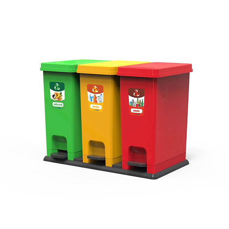 Thùng rác ECO Bộ 3 Duy Tân No.0953/3 - 3 ngăn phân loại rác hữu cơ, nhựa, khác