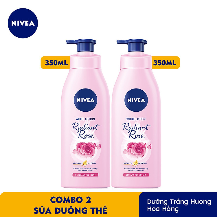 Combo 2 Sữa Dưỡng Thể Dưỡng Trắng NIVEA Hương Hoa Hồng Radiant Rose (350ml) - 85707