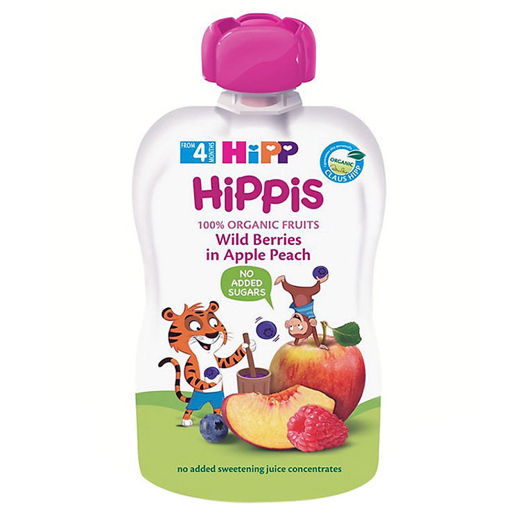 Trái Cây Nghiền Hữu Cơ HiPPiS Organic Dâu rừng, Táo, Đào - 8525 (100g)