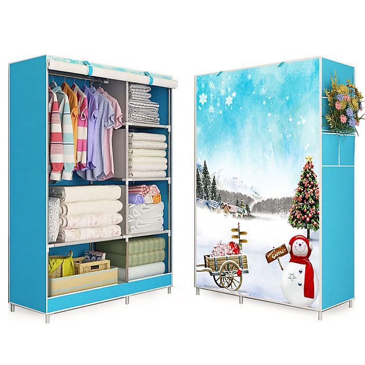 Tủ vải quần áo 2 buồng 6 ngăn họa tiết 3D