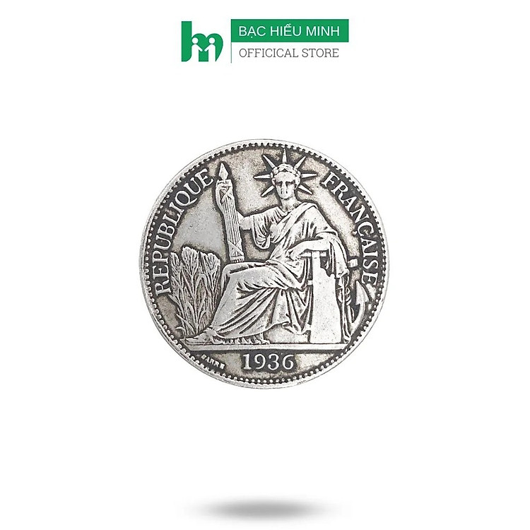 Đồng Xu Hoa Xòe Đánh Gió Đông Dương Bà Đầm Cũ Bạc Ta 50 Cent