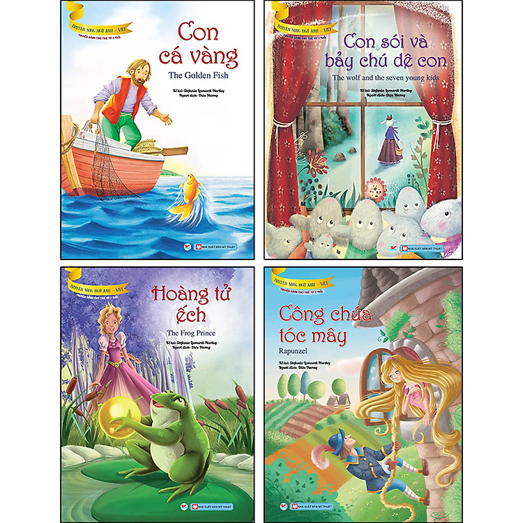 Combo Trọn Bộ 4 Cuốn: Bộ Truyện Song Ngữ Anh- Việt Dành Cho Trẻ Từ 3 Tuổi: Công Chúa Tóc Mây + Hoàng Tử Ếch + Con Cá Vàng + Con Sói Và Bảy Chú Dê Con