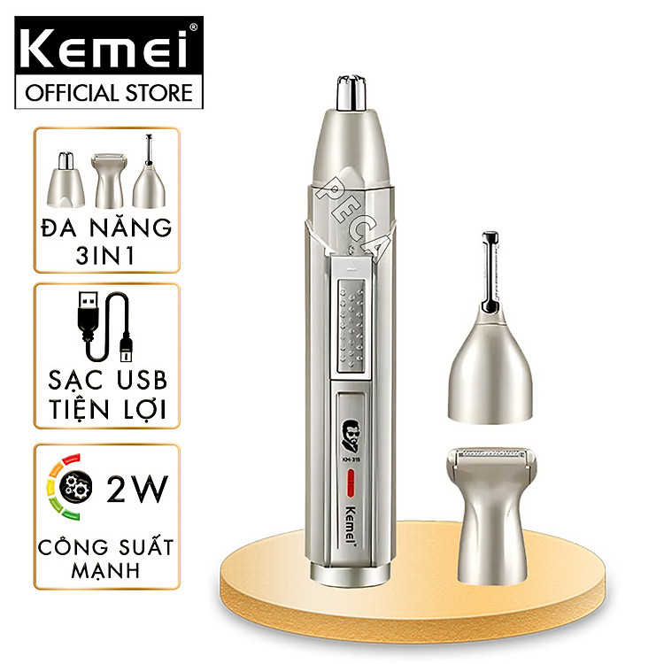 Máy tỉa lông mũi đa năng 3in1 Kemei KM-315 có thể tỉa râu, tóc mai, cạo lông - Hàng chính hãng