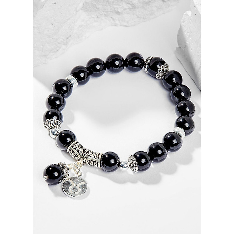 Vòng Tay Phong Thủy Đá Obsidian Phối Charm Cung Hoàng Đạo Kim Ngưu (8mm) Mệnh Thủy, Mộc Ngọc Quý Gemstones