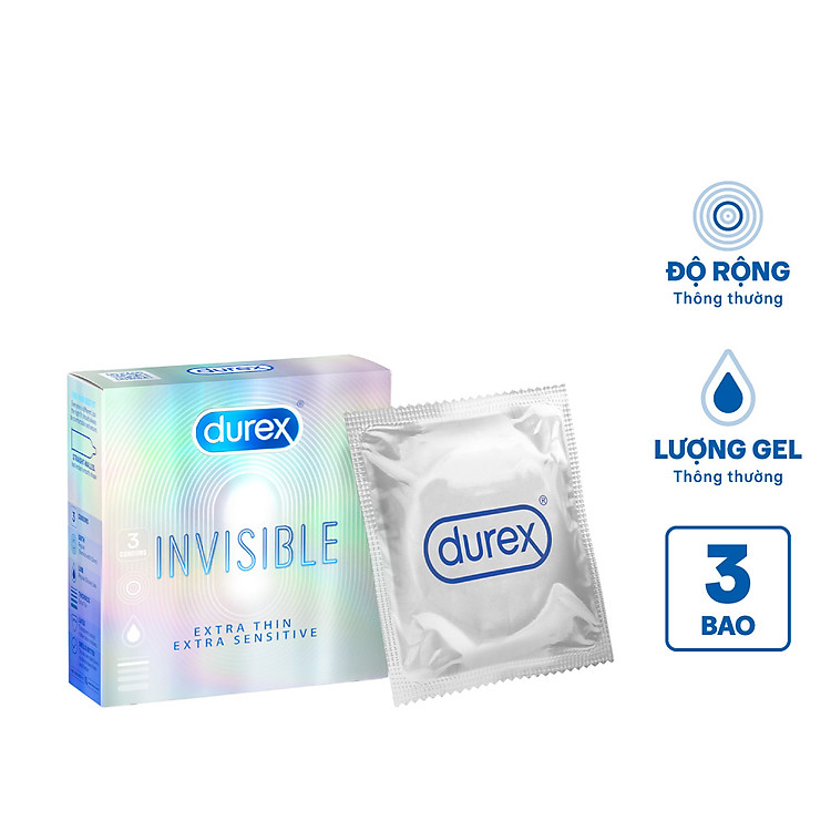 Bao Cao Su Durex Invisible Extra Thin Extra Sensitive (Hộp 3 Cái)