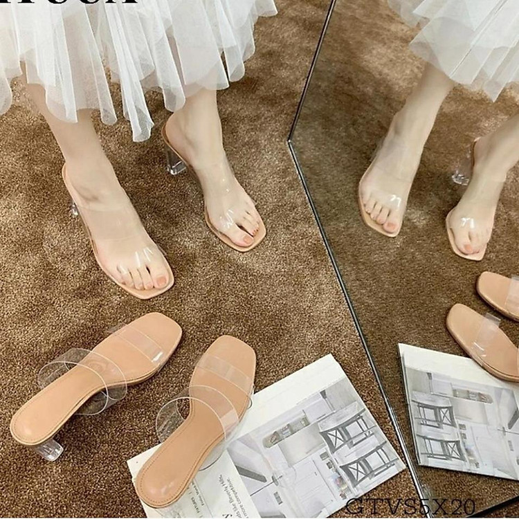 Sandal Guốc Cao Gót Hai Quai Bản Trong Gót Vuông Cao 6.5cm